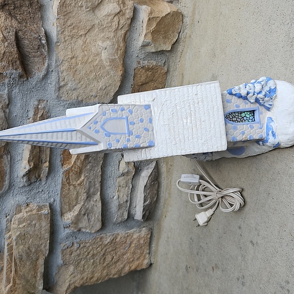 Ceramic Church White Blue Holiday Decor Light Cord Vintage Christmas Decoration - Picture 11 of 12